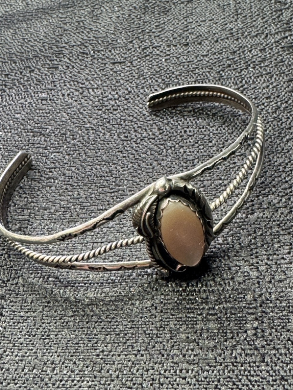 Sterling Silver Cuff Bracelet with Beige Stone